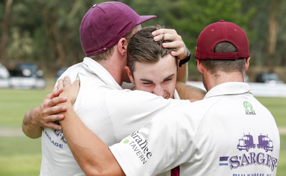 EMOTIONAL OUTPOURING: The emotion of claiming the title is too much after Wodonga's four-wicket win over Lavington. It was the first grand final at Tallangatta.