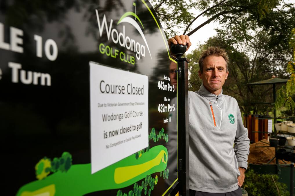 BORDER ANOMOLY: Wodonga Golf Club pro Gavin Vearing has been forced to shut the course as part of a Victorian ban, while NSW clubs can still open. Picture: JAMES WILTSHIRE