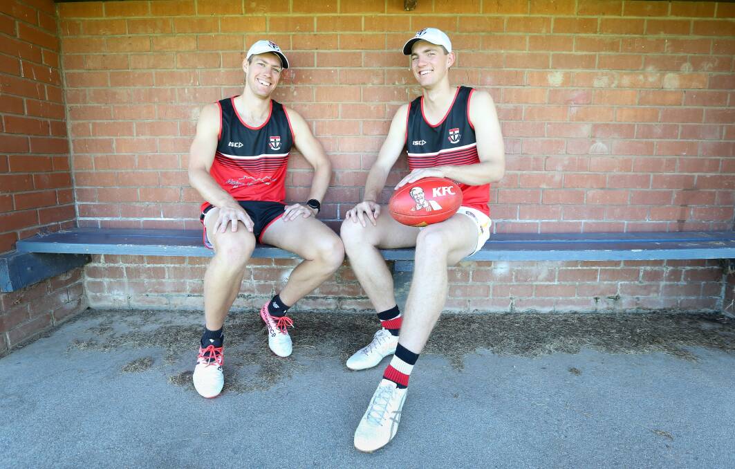 Jake Sharp (left) and younger sibling Ryley will look to lead a Myrtleford revival. Picture: KYLIE JESSER