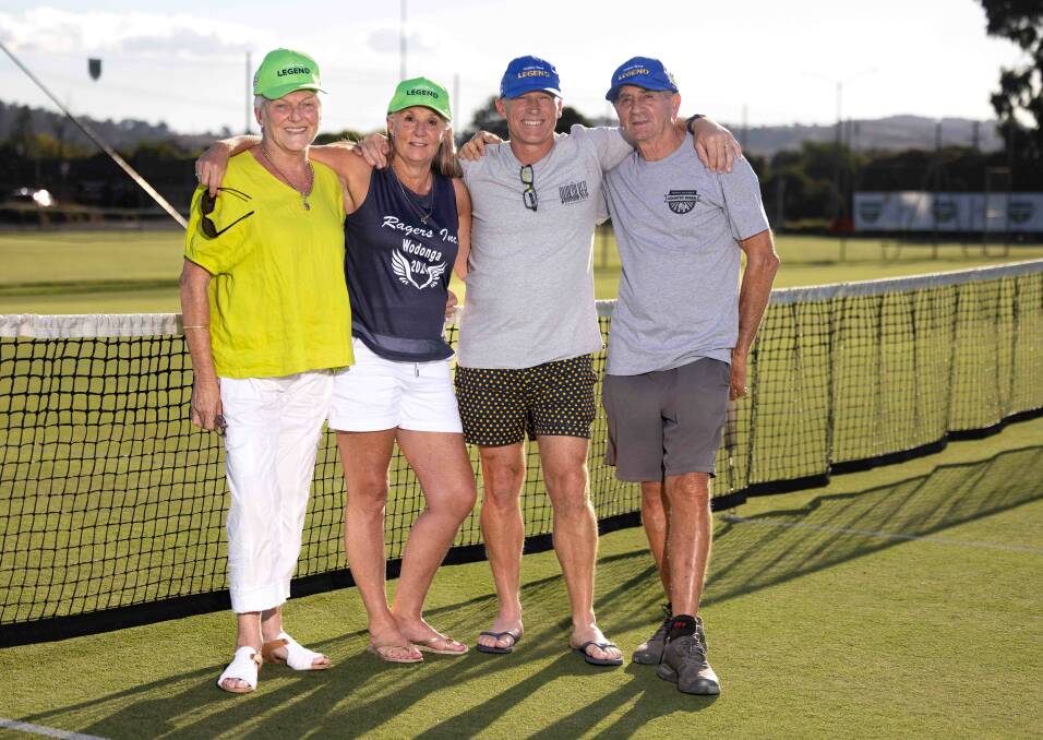 Mary Dewis (left), Kerry White, David Kos and Kieran Fitzgerald were inducted as Country Week Legends on Sunday night. Picture by Tennis Victoria