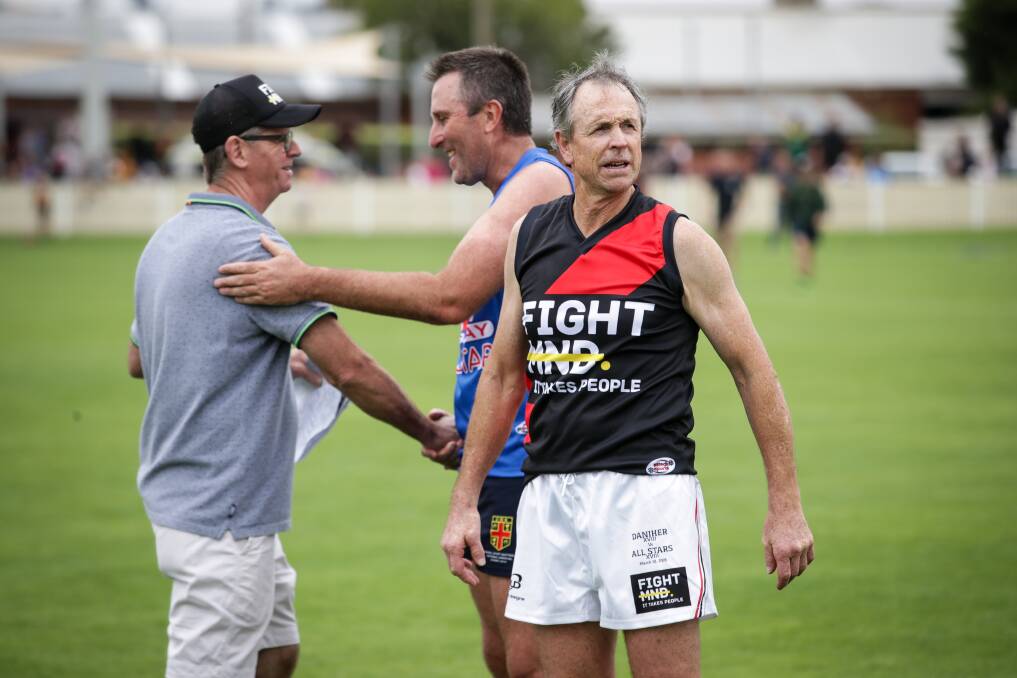 Terry Daniher played in an MND game at Albury Sportsground in March, 2019, and he'll return to the region again next weekend.