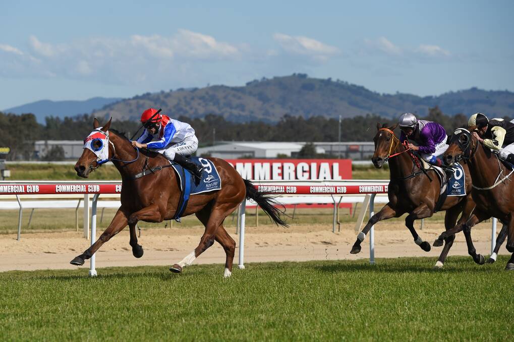 STRONG WIN: Jockey Jake Duffy and La Biere Choisie won over 1500m by 1.7 lengths at Albury. Picture: MARK JESSER