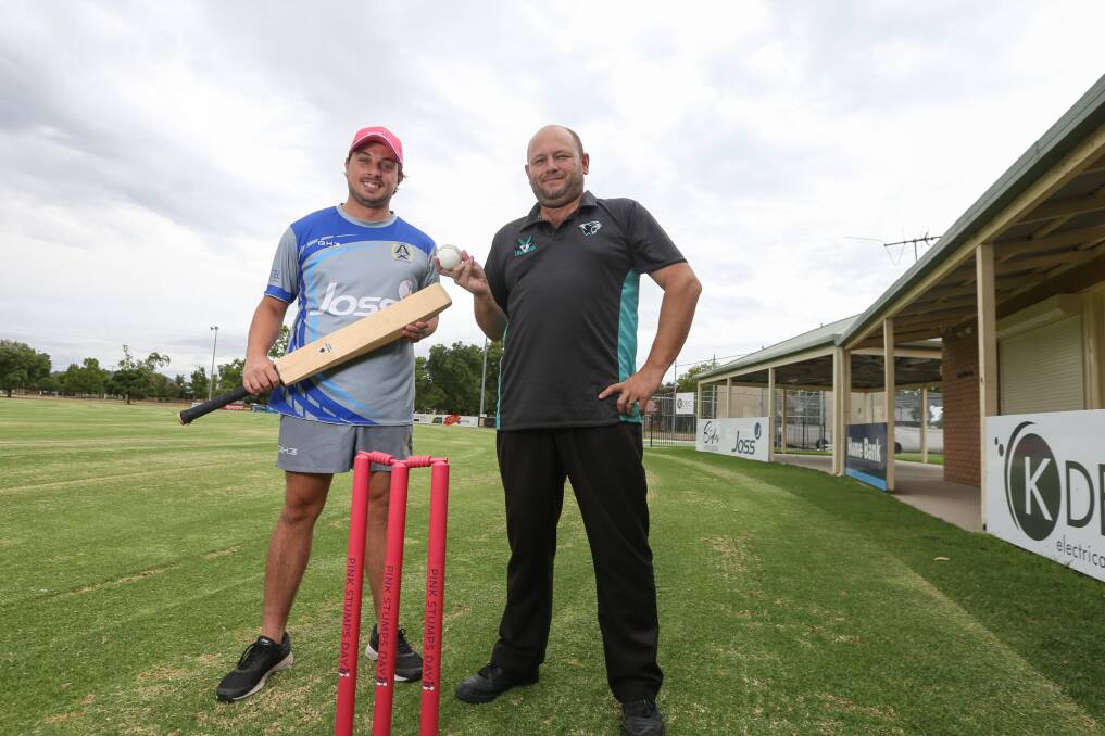 PARTY: Albury will host its Pink Stumps Day with captain Ross Dixon (left) and Lavington president Sam Strelec on hand. Picture: TARA TREWHELLA