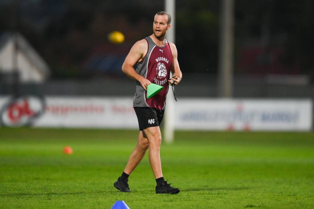 BIG JOB: Wodonga coach Jordan Taylor at training this week and he will have to handle the hype and expectation. Picture: MARK JESSER