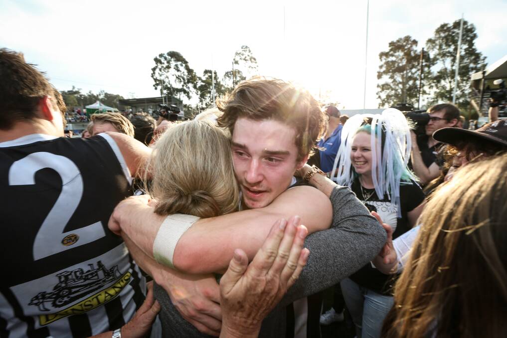 Nick Richards celebrates the Pies' grand final win over Albury last September.