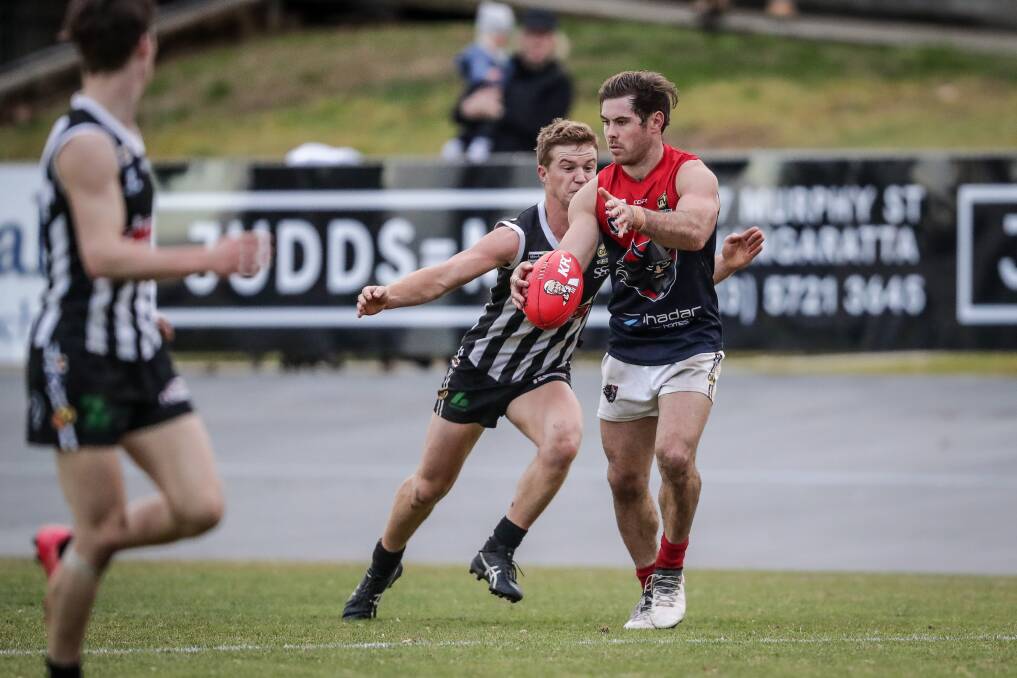 Tenacious Wangaratta tagger Will Reilly (tackling) has played on Raiders' star Brodie Filo this season and kept him quiet at times, particularly in the qualifying final.