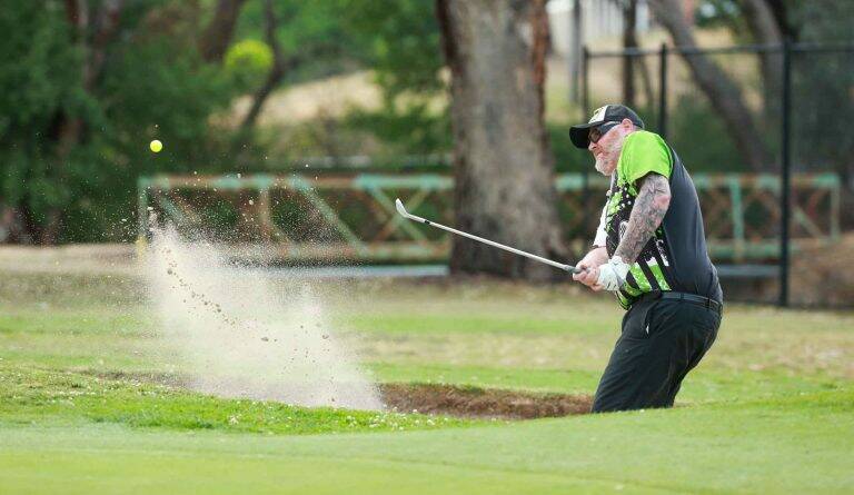 WELL PLAYED: Murray District's Travis Merritt splashes from the bunker during the NSW Country Championship at Bathurst. Picture: SUPPLIED