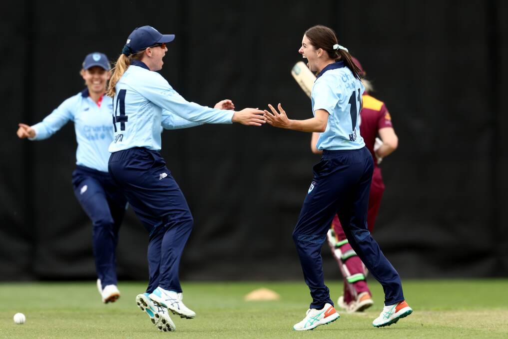 Howlong's Ebony Hoskin (right) took three wickets on debut for NSW in the WNCL last September and has continued to impress. Picture by Getty Images