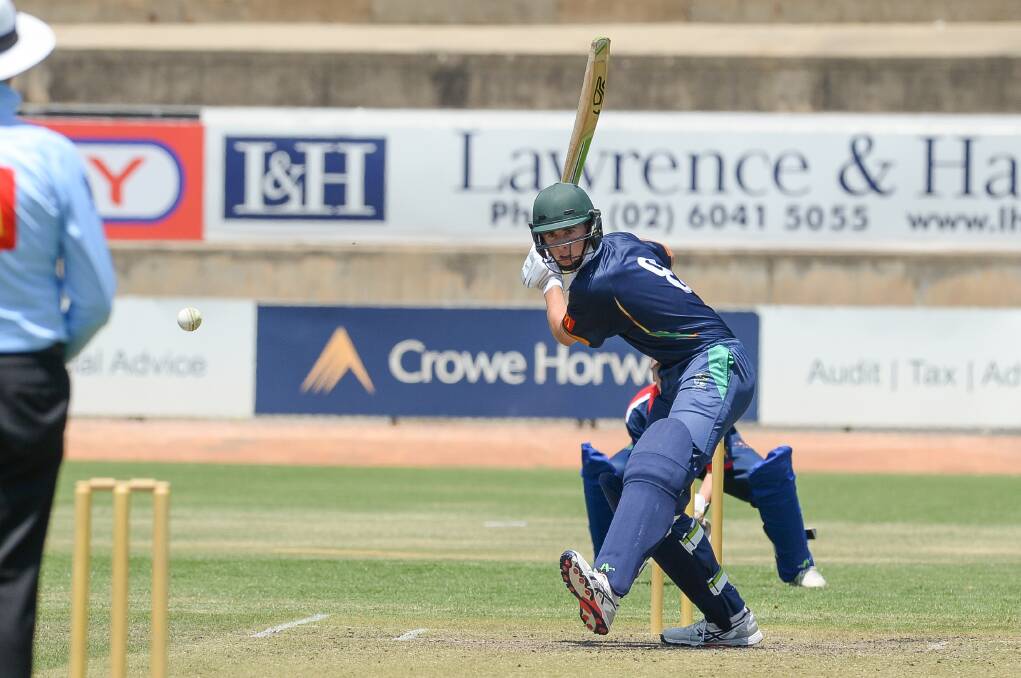 Rising Cricket Albury-Wodonga all-rounder Liam Parkinson looks to play aggressively against Western in the under 16 Bradman Cup.