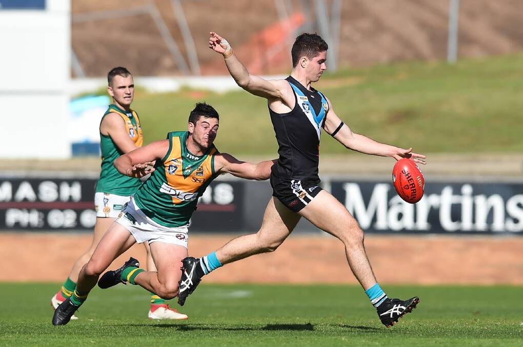 North Albury's Lachie Taylor-Nugent (centre) will face the O and M tribunal on Wednesday night on a charge of intentional striking.