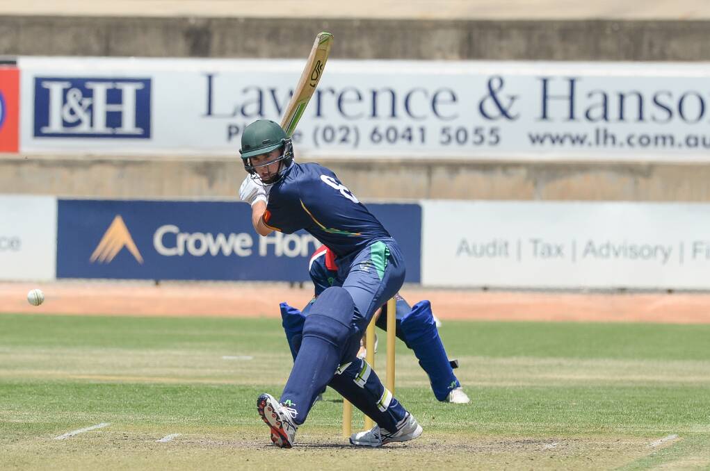 QUICK RUNS: Riverina's Liam Parkinson tries to hit out late in his team's Bradman Cup (under 16 clash) against Western. The St Patrick's player made three runs. Pictures: MARK JESSER