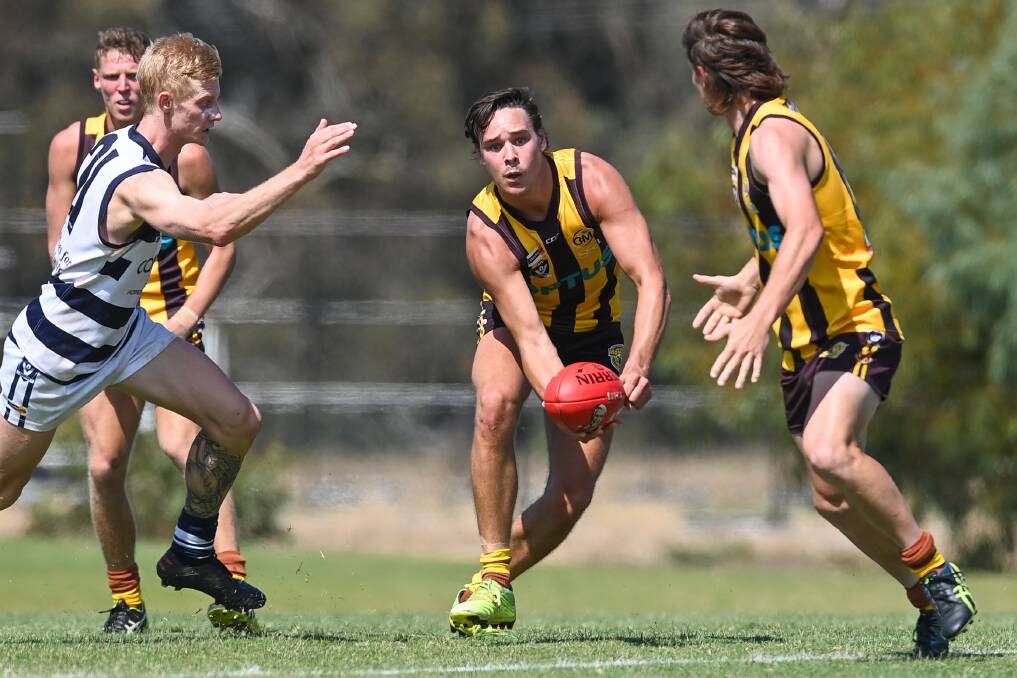 NEW HOME: Former Western Bulldog Lukas Webb played his first game for Wangaratta Rovers in their thumping 64-point pre-season win over Mooroopna on Saturday. Picture: MARK JESSER