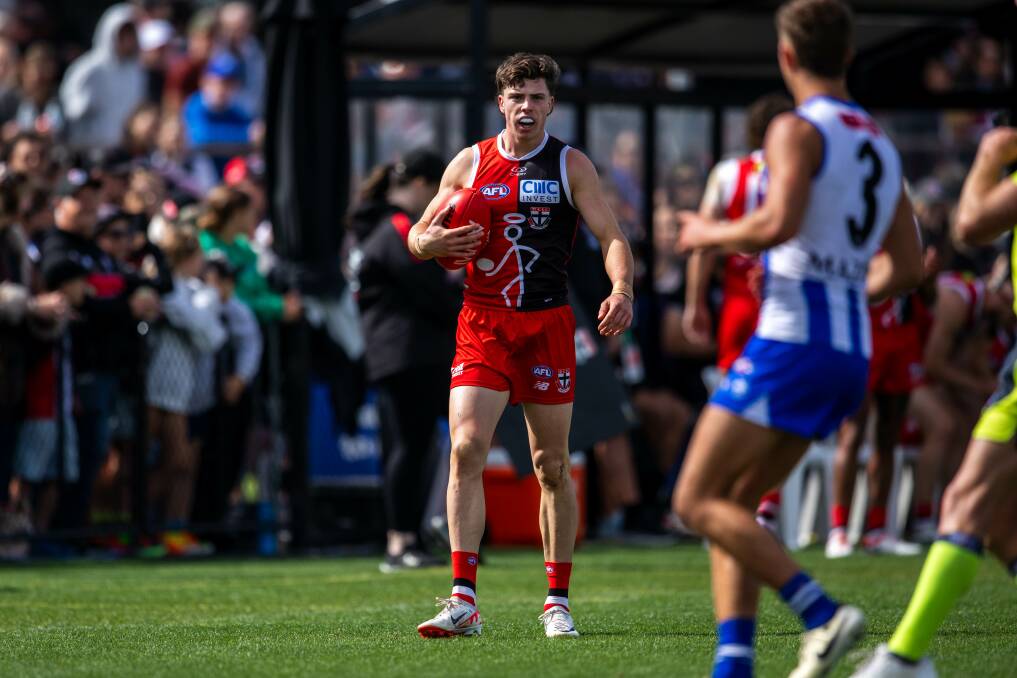 Darcy Wilson played superbly against North Melbourne in the pre-season game with 24 disposals and 10 marks. Picture by St Kilda FC