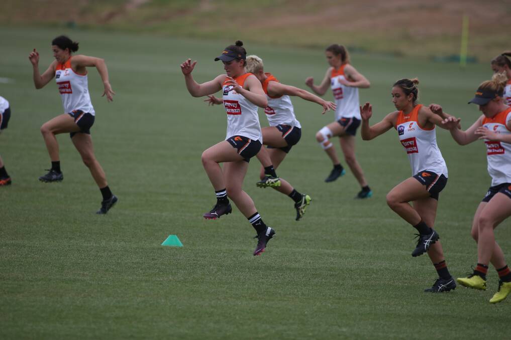 HOP TO IT: GWS midfielder Alyce Parker completes a training drill during the club's field session at Lavington Sportsground No.2 Oval on Monday. Picture: TARA TREWHELLA