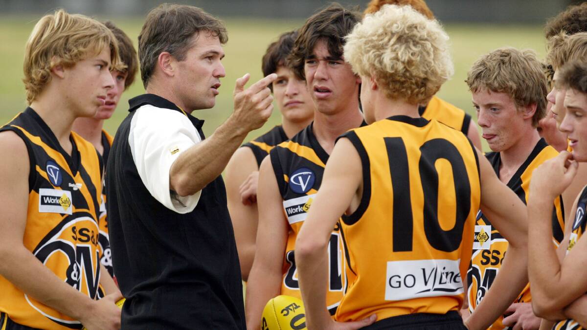 NEW ROLE: Former Wangaratta Rovers' star Mick Wilson coaching the O&M under 15 team in 2005.