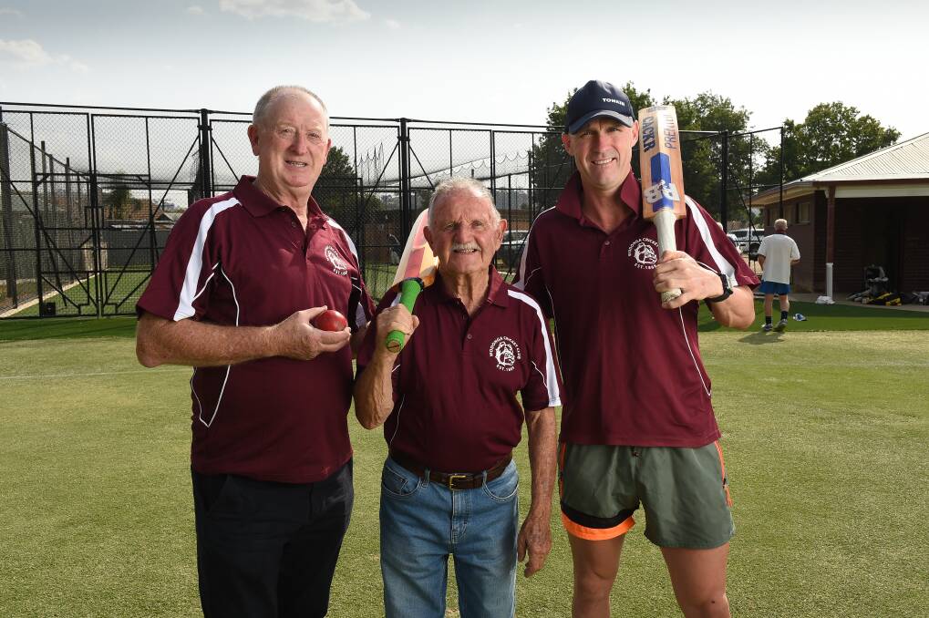 Wodonga stalwarts Bob Craig (left) (1969-2002), Bill Proud (1973-1981) and current player Bob Jackson have played leading roles in the club's 150 years.