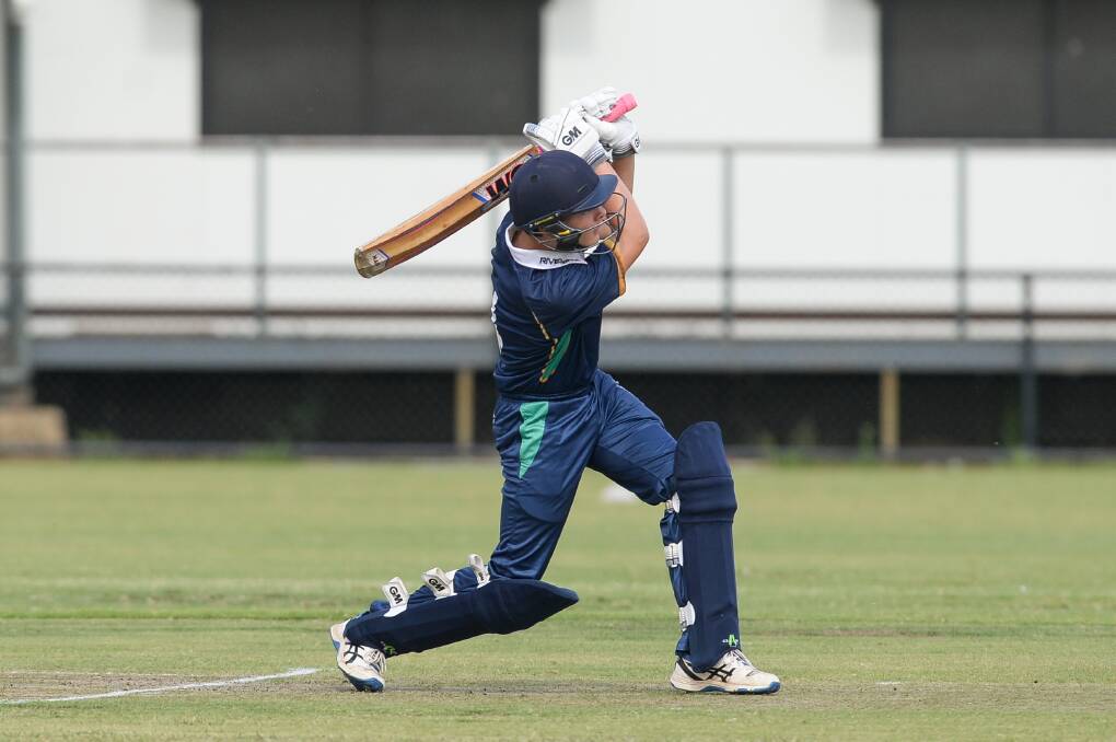 CHARLES IN CHARGE: Riverina's Charlie Hillier lashes out in his classy knock of 63 runs against Central Coast in the under 14 match.