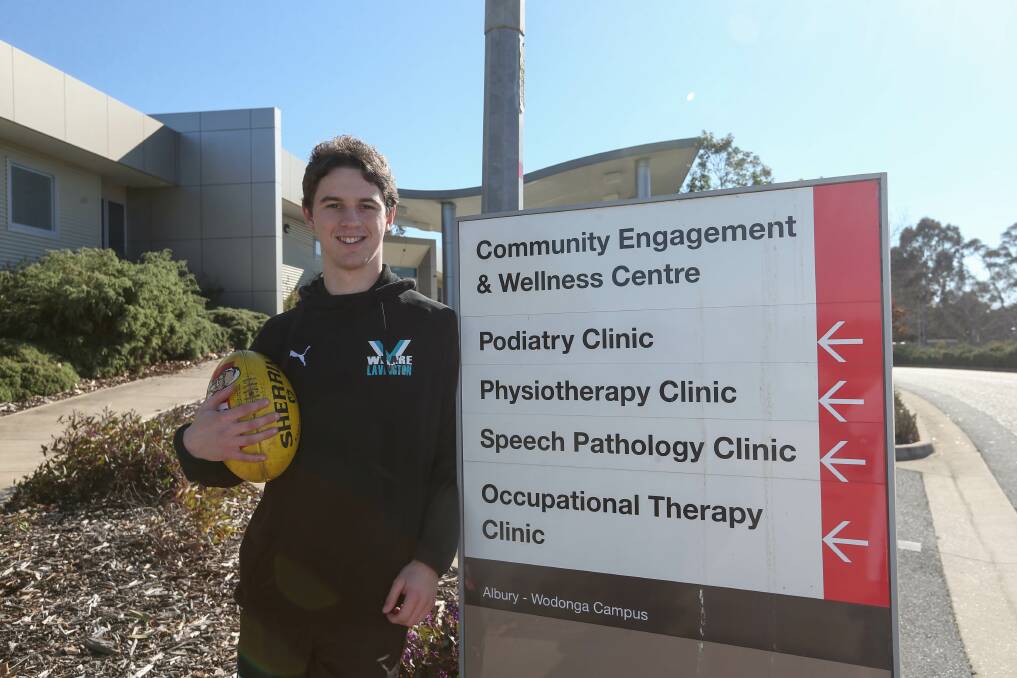 SIGN OF THE TIMES: Lavington's Liam Ross is studying podiatry at Charles Sturt University. The Panthers face Myrtleford. Picture: TARA TREWHELLA