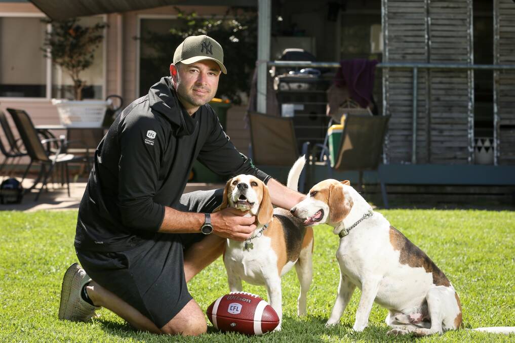 HOME SWEET HOME: Josh Bartel takes it easy back home in Wodonga after seven years as a punter in the Canadian Football League. Picture: JAMES WILTSHIRE