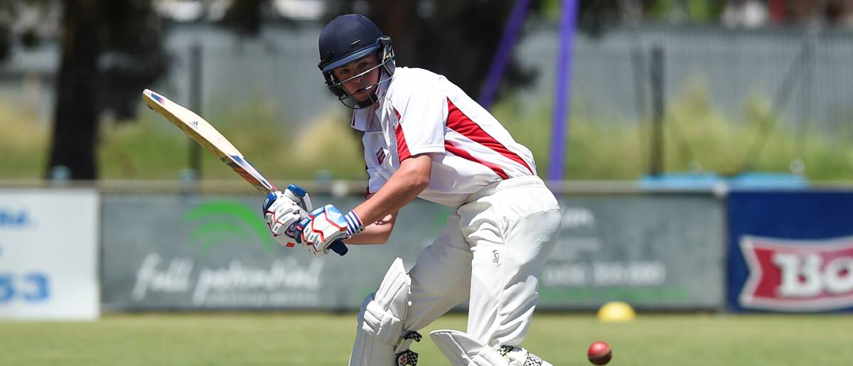 LOOK TO LEG: CAW Country's Ben Padde hits the ball to the on-side in the game against CAW at Lavington's Urana Road Oval.