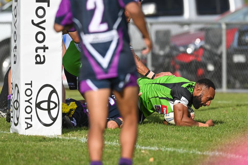 DAILY DOUBLE: Albury Thunder's Jackins Olam posted two tries in the club's 40-point hiding of Southcity. Picture: MARK JESSER