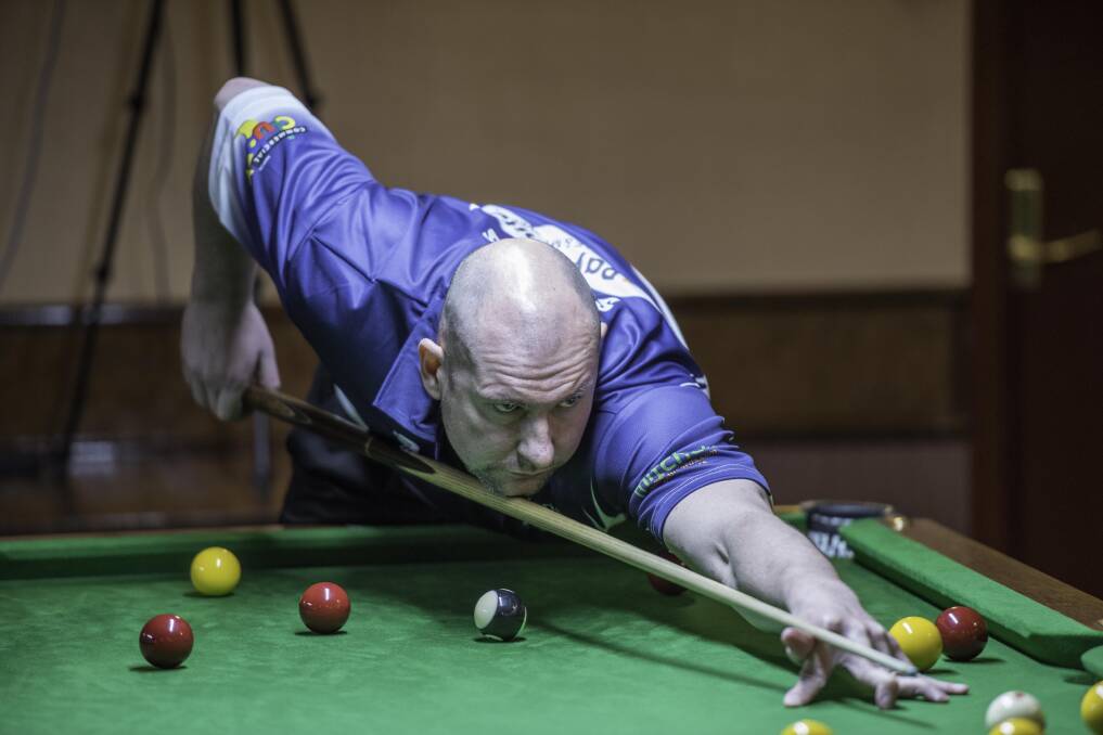Jamie Stevens is one of the classy competitors tackling the Australian Eight Ball Championships. Picture: TONY CANNAN