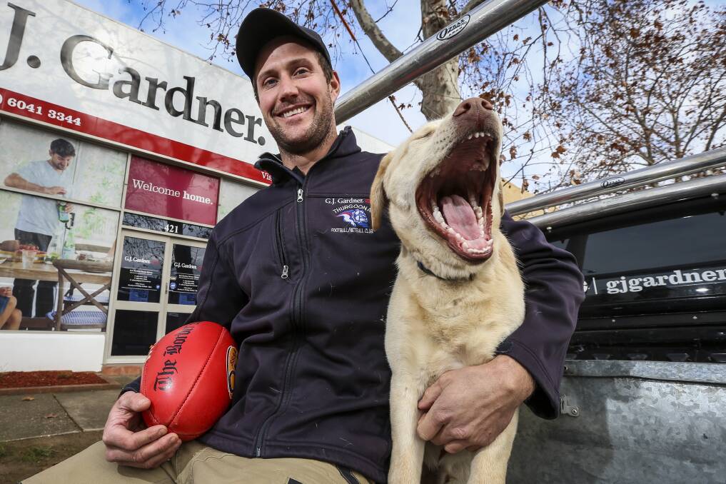 DOG'S LIFE: Thurgoona's Mark Haydon might have broken the club's games record, but his dog Gary couldn't care less. Picture: JAMES WILTSHIRE