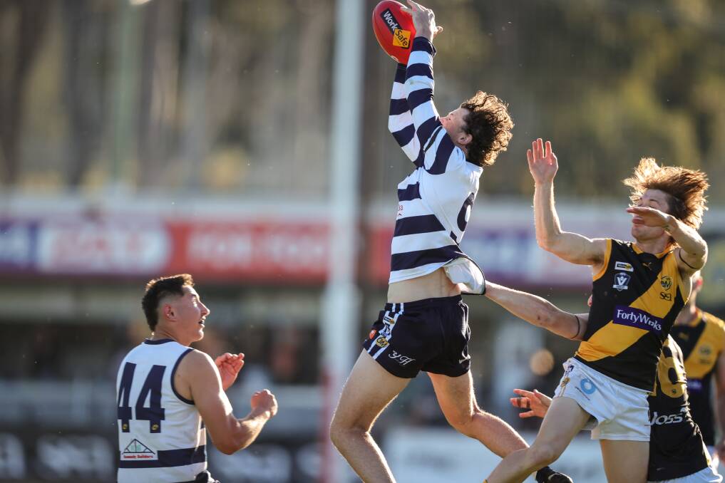 Yarrawonga's Nick Irvine takes a crucial match in the thrilling clash. Picture by James Wiltshire
