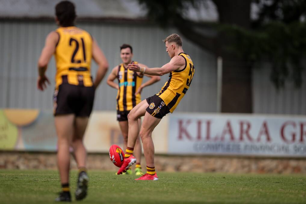 BOYD BY THAT: Wangaratta Rovers' Tom Boyd kicked five on debut after being overlooked for Werribee's VFL outfit. Picture: JAMES WILTSHIRE