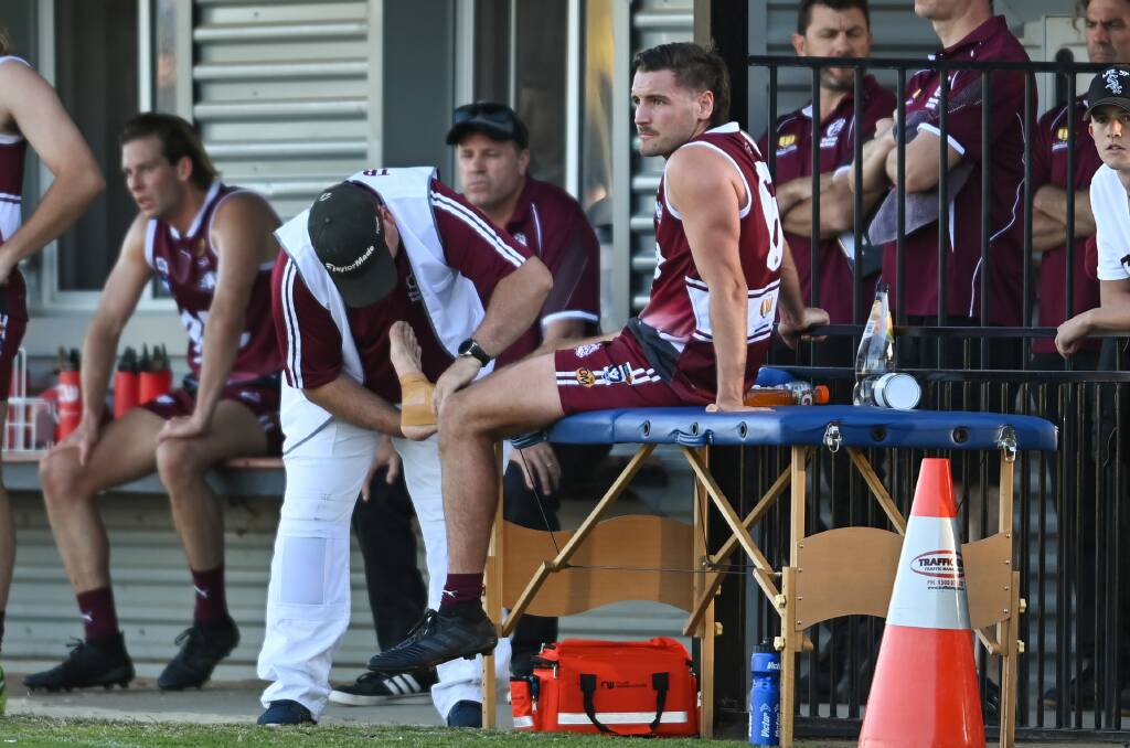 Wodonga's Charlie Morrison receives some treatment on Anzac Day and while he didn't feature against Wodonga Raiders that day, he's been the Bulldogs' best in two of his five games.