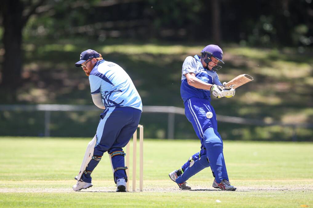 TON OF FUN: Yackandandah's Cam Evans looks to attack against Kiewa in their grand final re-match on Saturday. Evans struck 110 in the heavy win. Picture: JAMES WILTSHIRE