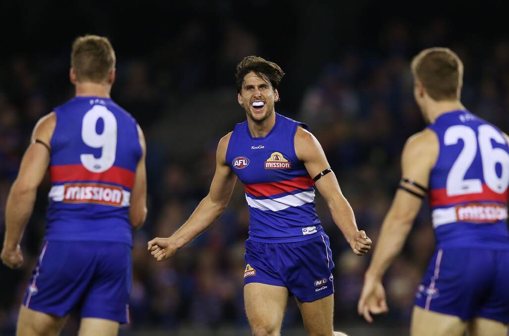 Ryan Griffen celebrates a goal for Western Bulldogs in 2014. Picture: GETTY IMAGES