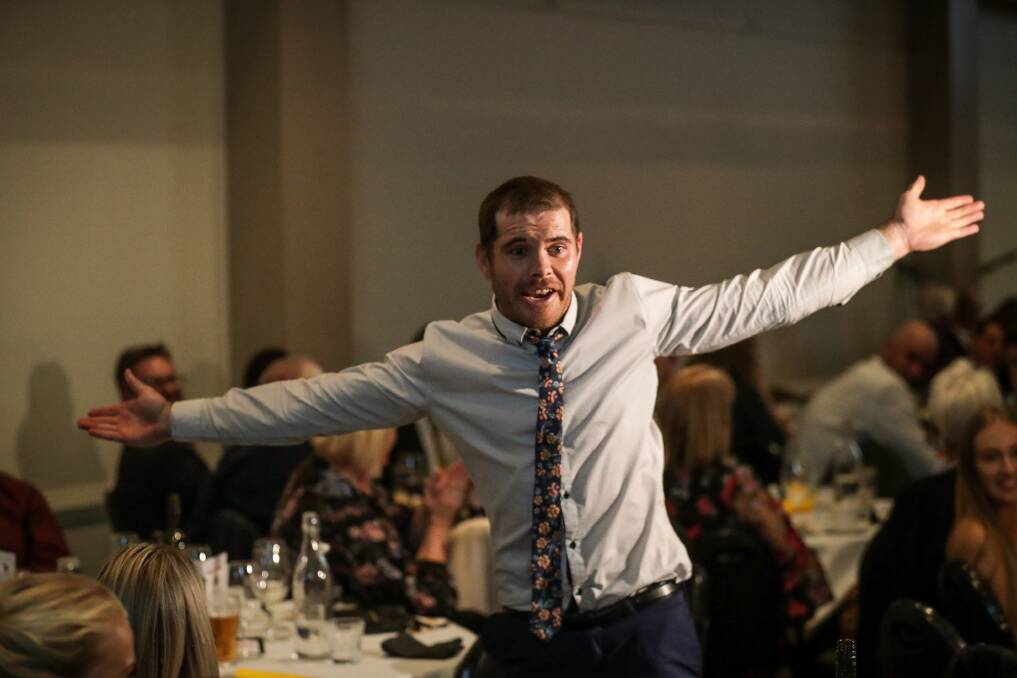 YOU BEAUTY: Wodonga Raiders' Brodie Filo celebrates after he
claimed the Morris Medal. Picture: JAMES WILTSHIRE