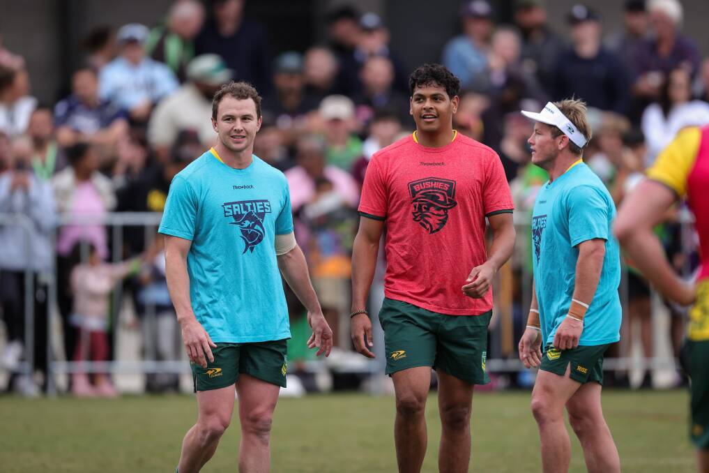 Dylan Edwards (left) made his Test debut for the Kangaroos in the win over Samoa earlier this month. Picture by James Wiltshire