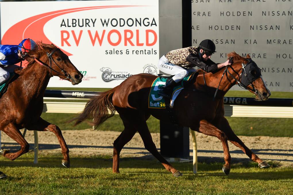 NARROW WIN: Gwenneth edges out Under The Sea over 1100m in race seven at Wodonga on Saturday. Picture: MARK JESSER