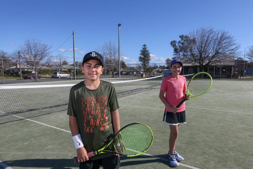 Siblings Mitch Godward-Smith, 11 and Phoebe Godward-Smith, 10, now have a Universal Tennis Rating, which ranks players from the professional level down. Picture: TARA TREWHELLA