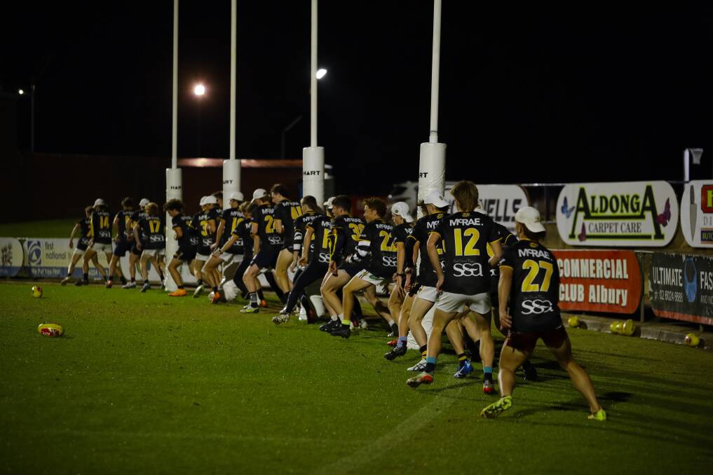 READY TO ROLL: The O and M under 18 team completed the last of its three sessions at Wodonga Raiders' Birallee Park on Thursday night. Picture: ASH SMITH