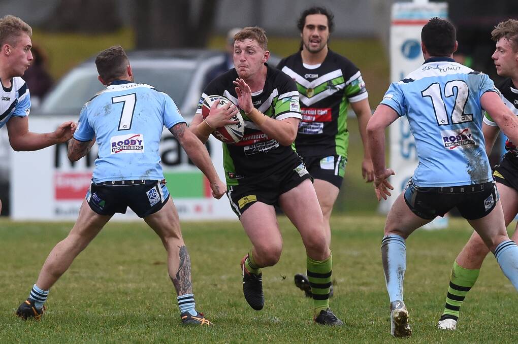 Albury Thunder's English forward Brad Hill carts the ball up against Tumut last week. Hill has been a consistent performer in a frustrating season.