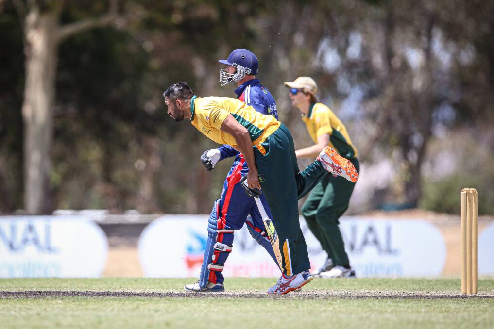 WELCOME BACK: Tallangatta's Indian import Sahib Malhotra had been in the country less than 24 hours before taking a miserly 3-16 against Raiders. Picture: JAMES WILTSHIRE