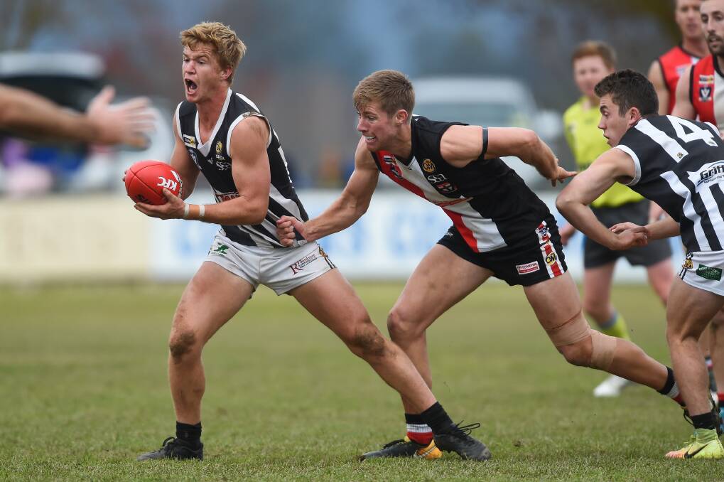 Will Reilly (left) played against Myrtleford while at Wangaratta, but his hopes of playing for the Saints have been dashed.