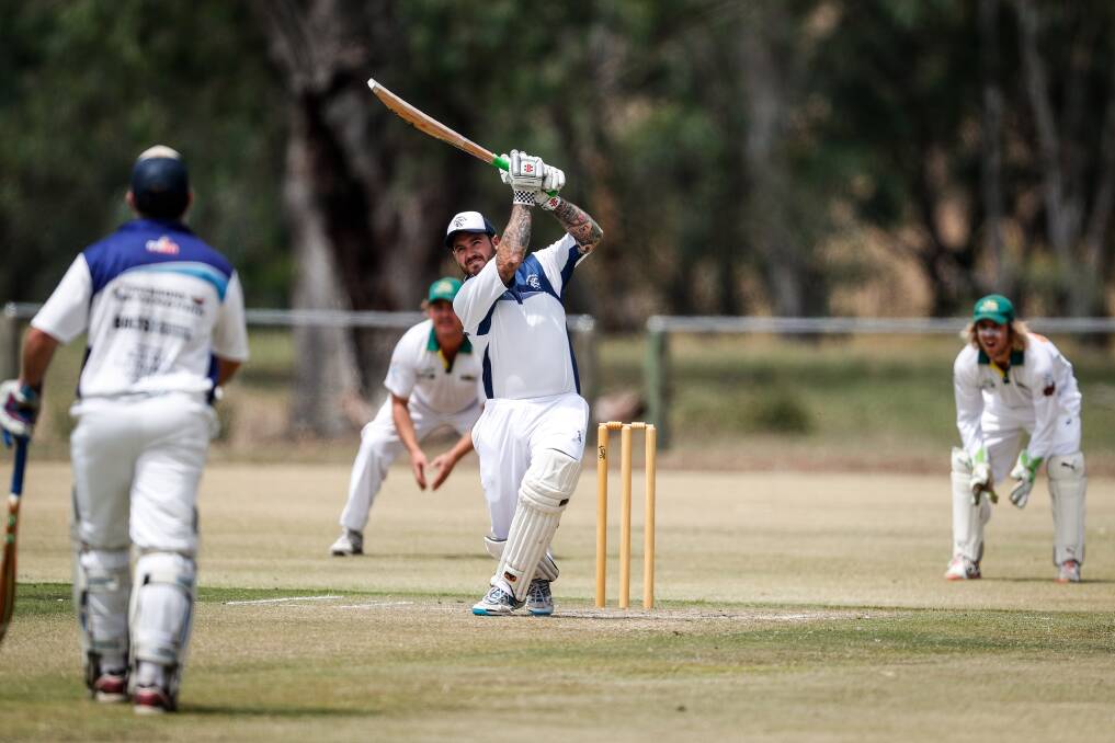 HITTING OUT: Kiewa's Scott Goodwin opened the batting against Mount Beauty and posted 28 against Power's attack. Pictures: JAMES WILTSHIRE