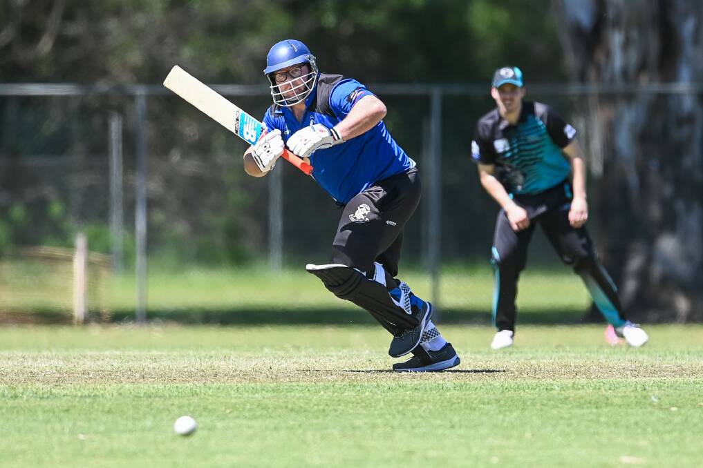 Corowa skipper Daniel Athanitis punches through the on-side against Lavington. Picture: MARK JESSER