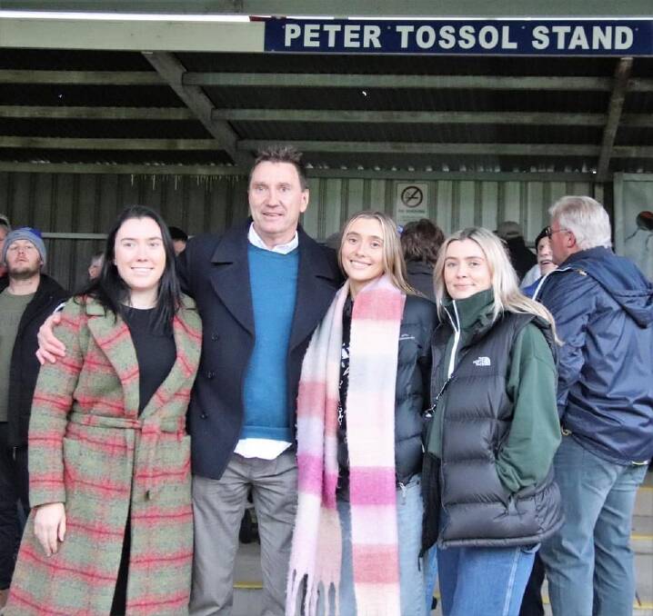 Peter Tossol will never be forgotten by Corowa-Rutherglen with his daughters Kristy (left of pic) joining Grace and Sarah at the club's unveiling last Saturday. Picture: SUPPLIED
