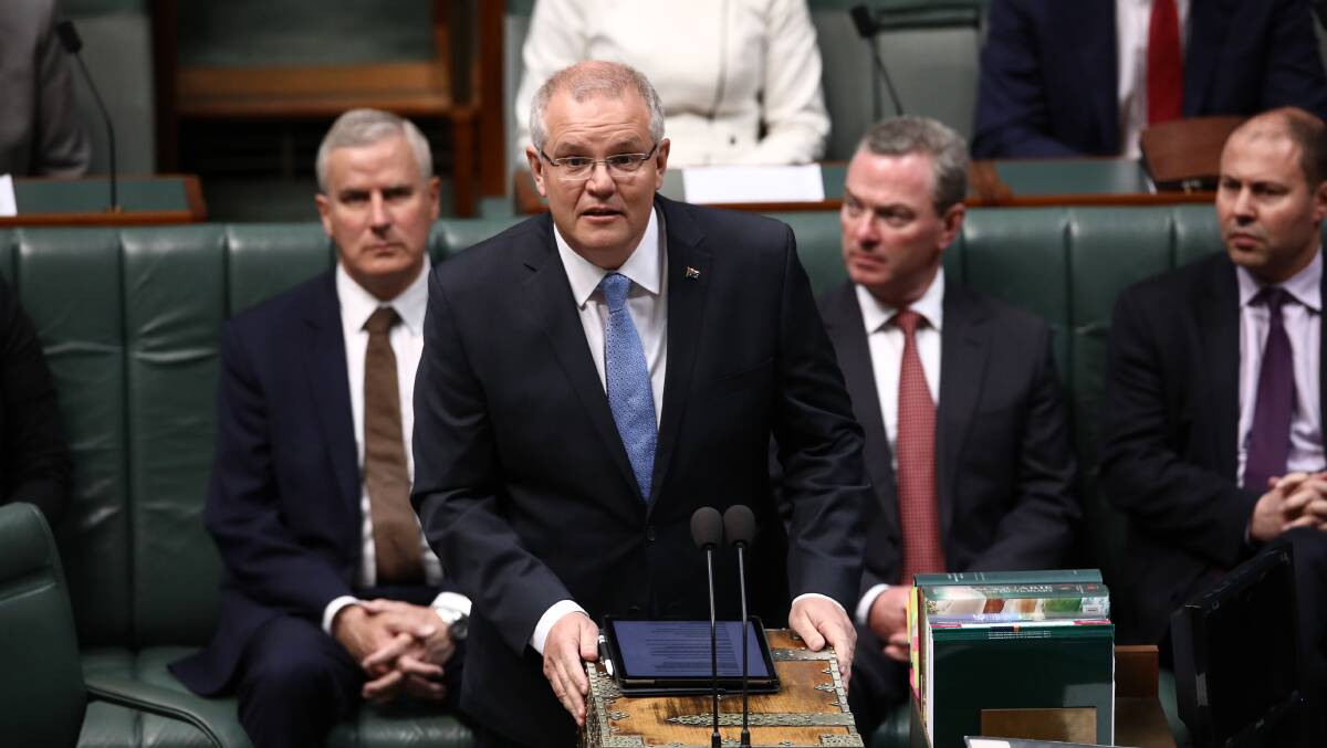 NATIONAL APOLOGY: Prime Minister Scott Morrison delivers his National Apology to Victims and Survivors of Institutional Child Sexual Abuse speech. Photo: Dominic Lorrimer