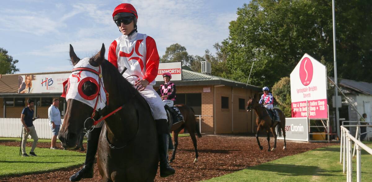 TRIPLE TREAT: Brodie Loy returns to scale aboard Ilovesaki who is set to target next month's Wagga Gold Cup.