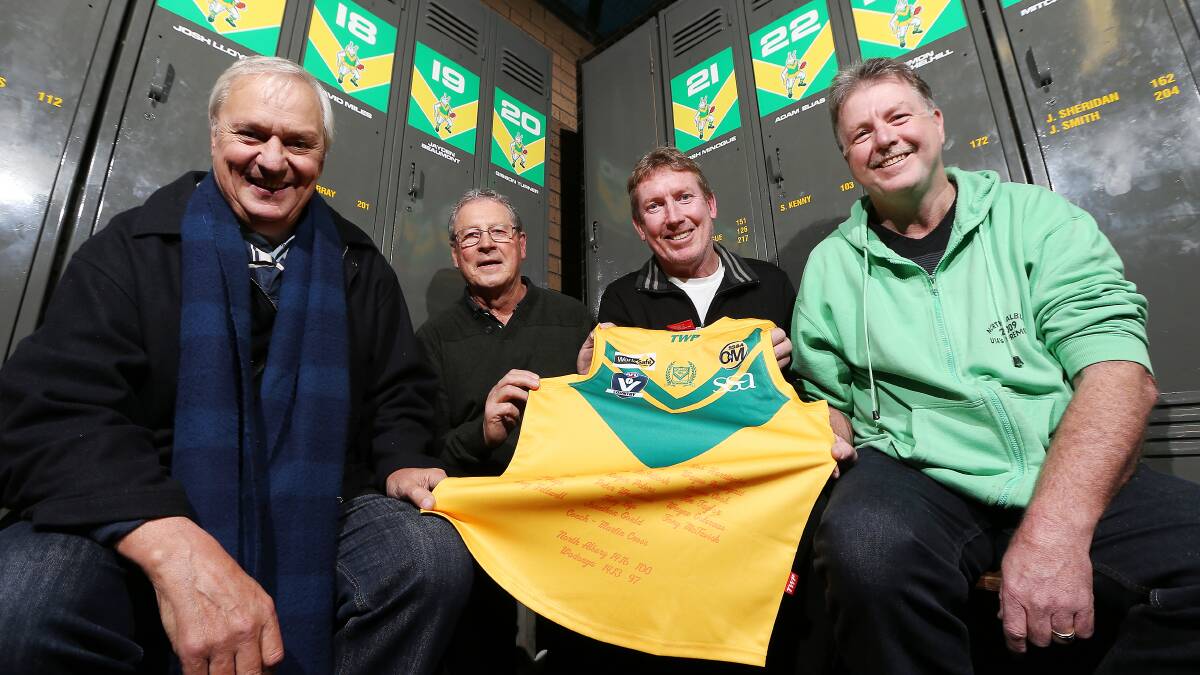 REUNION: Westland with Martin Cross, Terry Farrell and Tim Taylor before the 1984 premiership reunion in 2014.