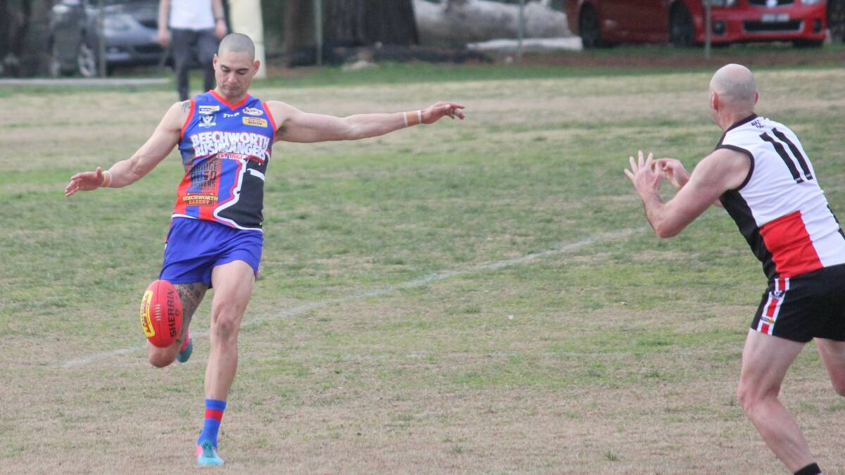 Beechworth giant Jai Middleton in action recently against Wodonga Saints. Picture: CASSIE BUCHANAN