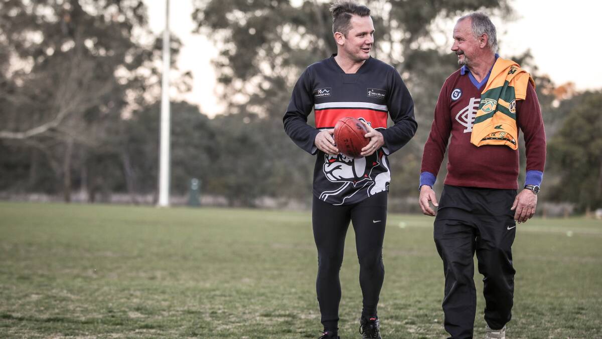 FATHER AND SON: Jayden and Dallas Kotzur discuss who has had the better career. It's a tough question to answer. Pictures: JAMES WILTSHIRE