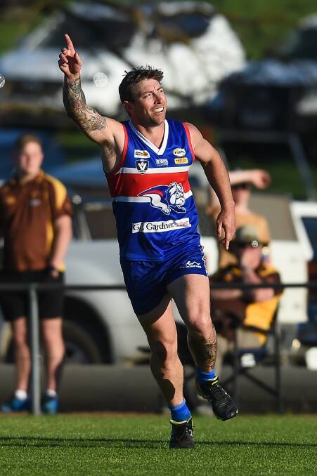 SNAGS: Thurgoona forward Josh Maher celebrates one of his seven goals in the grand final. Maher claimed best-on-ground honours for his stellar display.