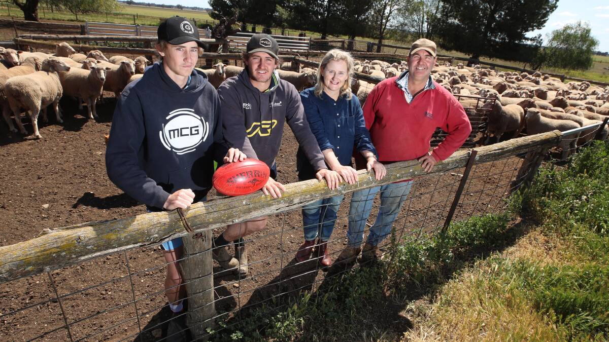 NERVOUS TIMES: GWS Giants player Harry Perryman's family at their farm near Collingullie this week. Brothers Ed, 19, Nick, 22, and parents Liz and Max. Picture: DAILY ADVERTISER